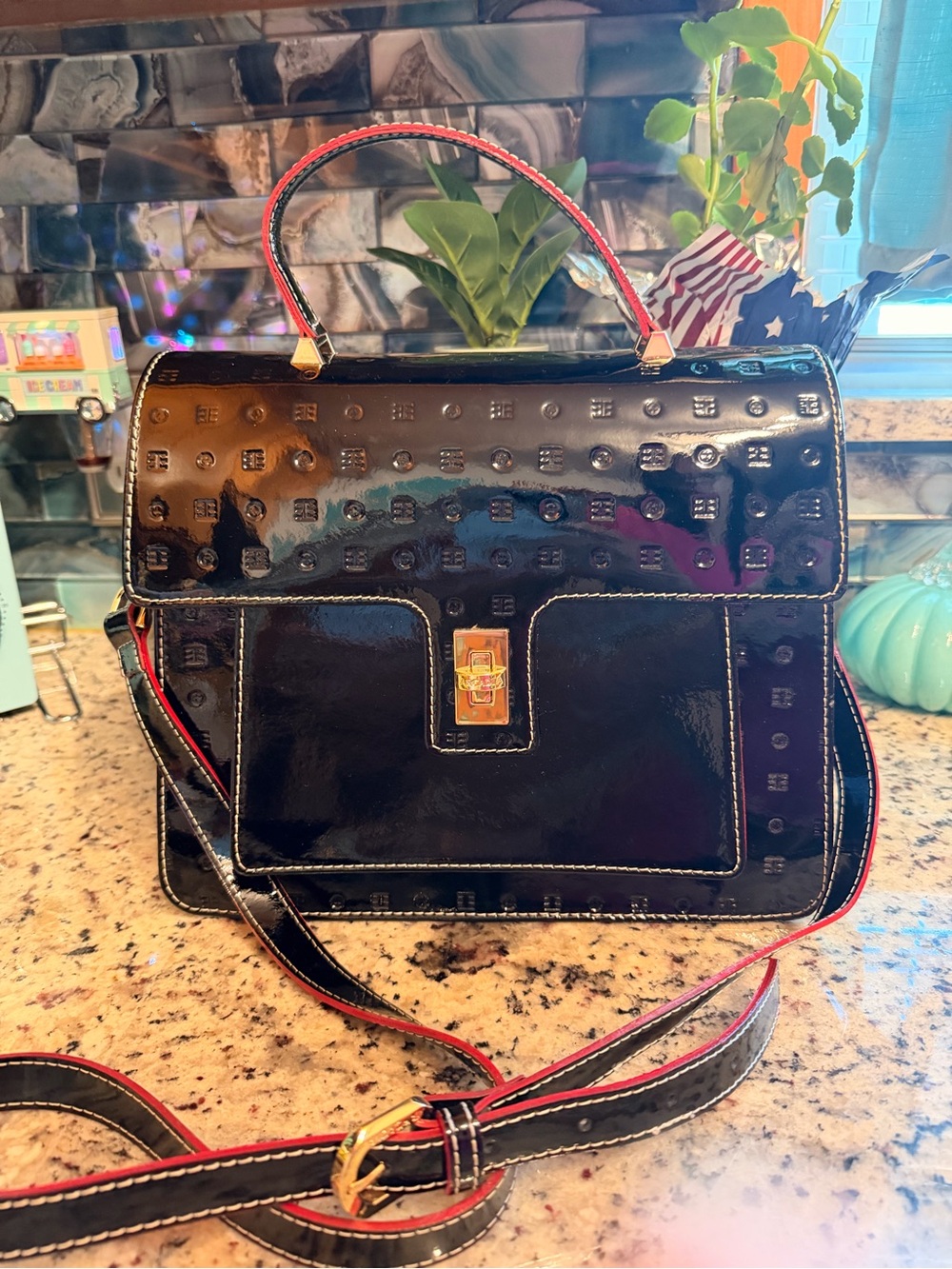 Arcadia Genuine Black Patent Leather Purse/Crossbody